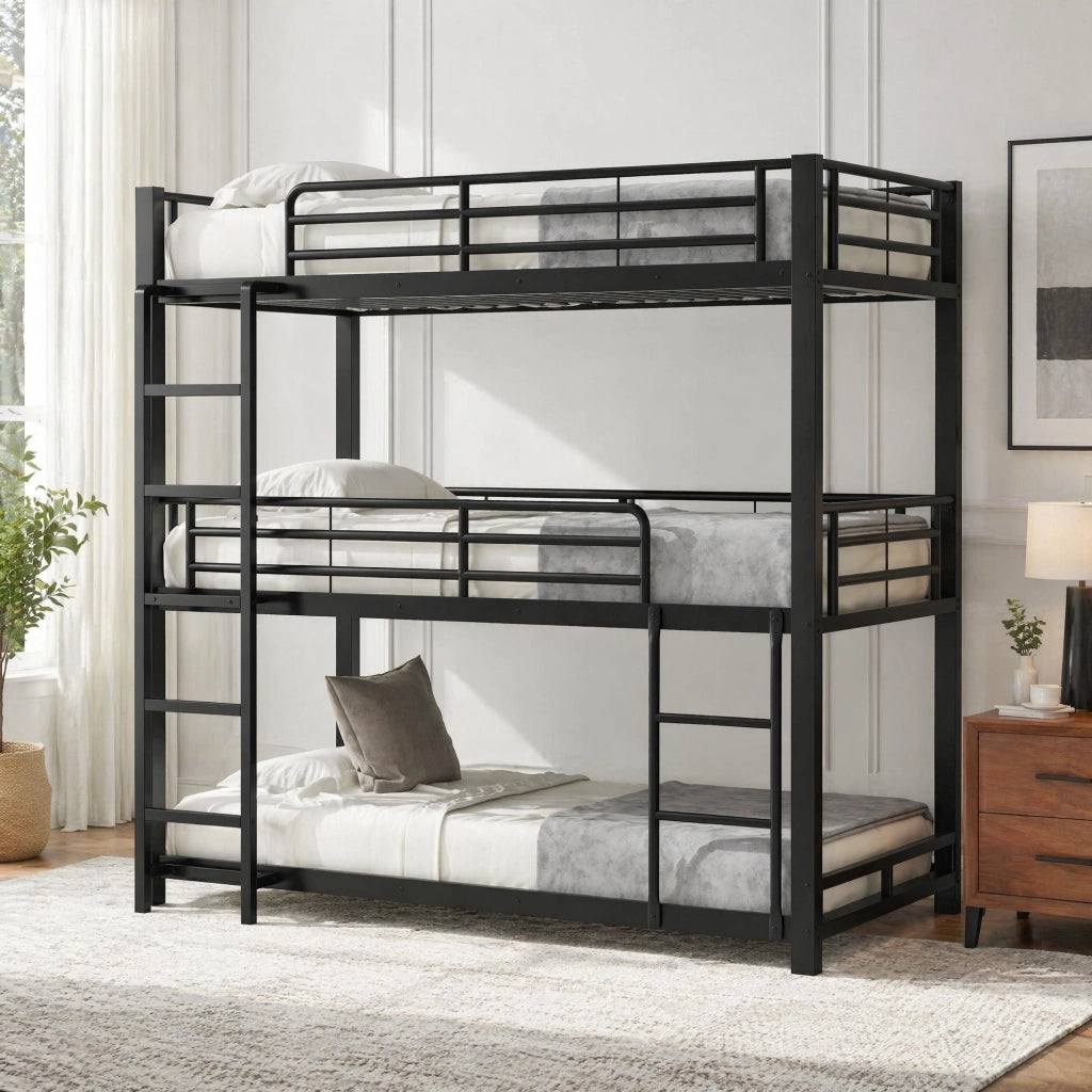 Letto a castello triplo in metallo 90x200 cm; nero