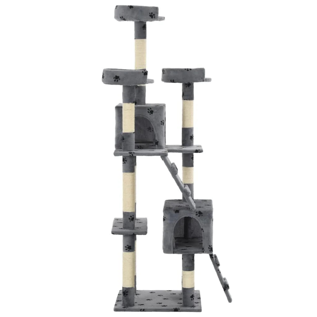 Tiragraffi albero per gatti cuccia per gatti giocattolo peluche sisal 170 cm impronte di zampe grigio 3702079