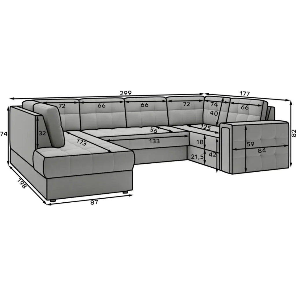 Divano angolare convertibile MONTEZA beige sinistro 299 cm con contenitore e letto