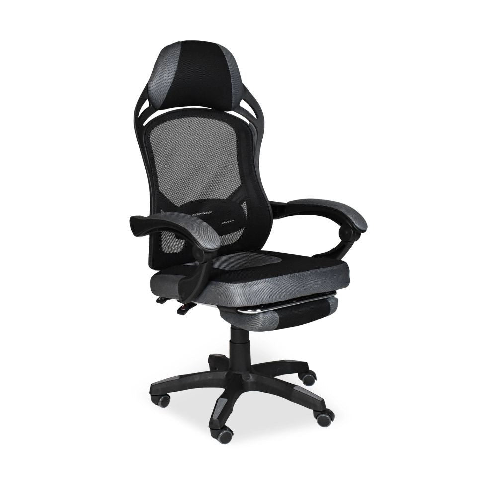 Sedia gaming Gandi con poggiapiedi estensibile in tessuto con rete nero