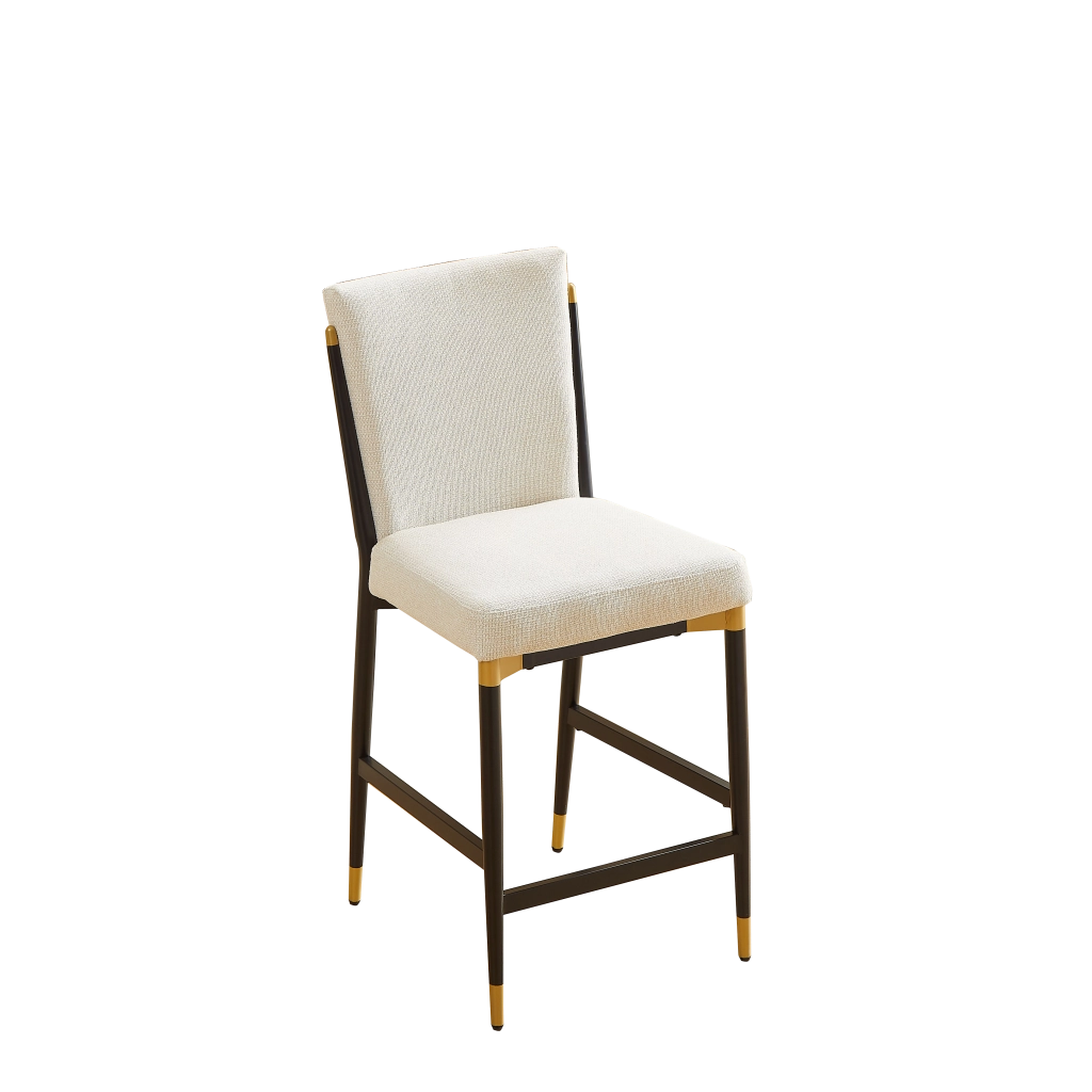 Set 2 Sgabelli da Bar Stile Scandinavo ¨C Xylo ¨C Tessuto Crema, Struttura Nero e Oro
