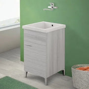 Mobile lavatoio grigio in ceramica 45x50 cm con strofinatoio integrato e kit scarico