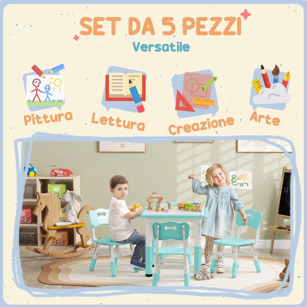 Set Tavolo e Sedie per Bambini 5pz ¨C zephmum ¨C Verde, 60x60x46-58 cm