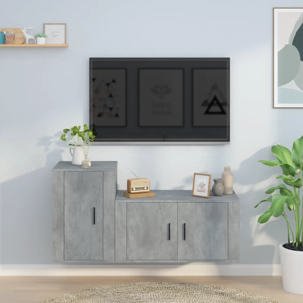 Set di Mobili Porta TV 2 pz | Armadietto TV | Mobile Porta TV Grigio Cemento in Legno Multistrato