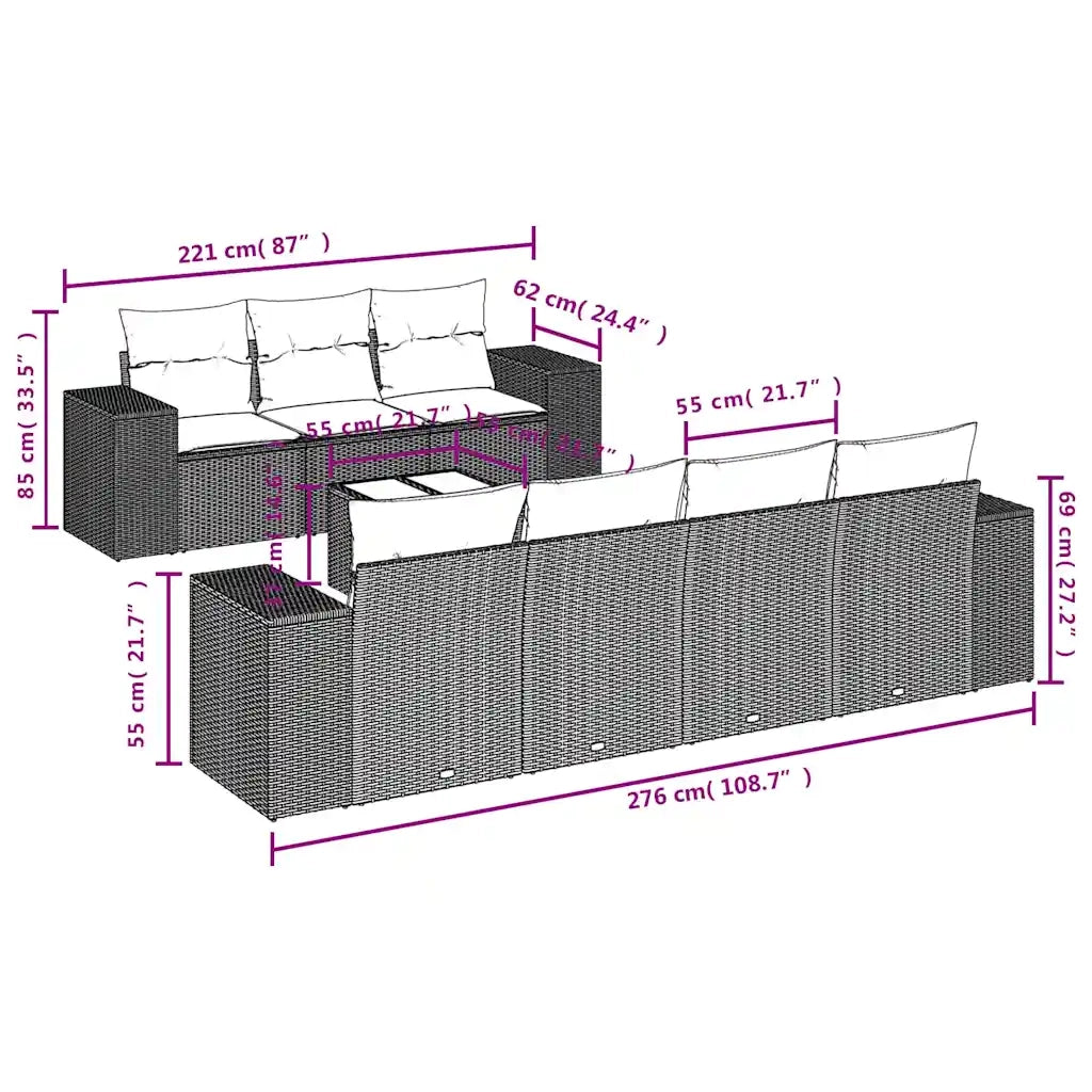 Set Divano da Giardino 8pz con Cuscini Grigio Chiaro Polyrattan