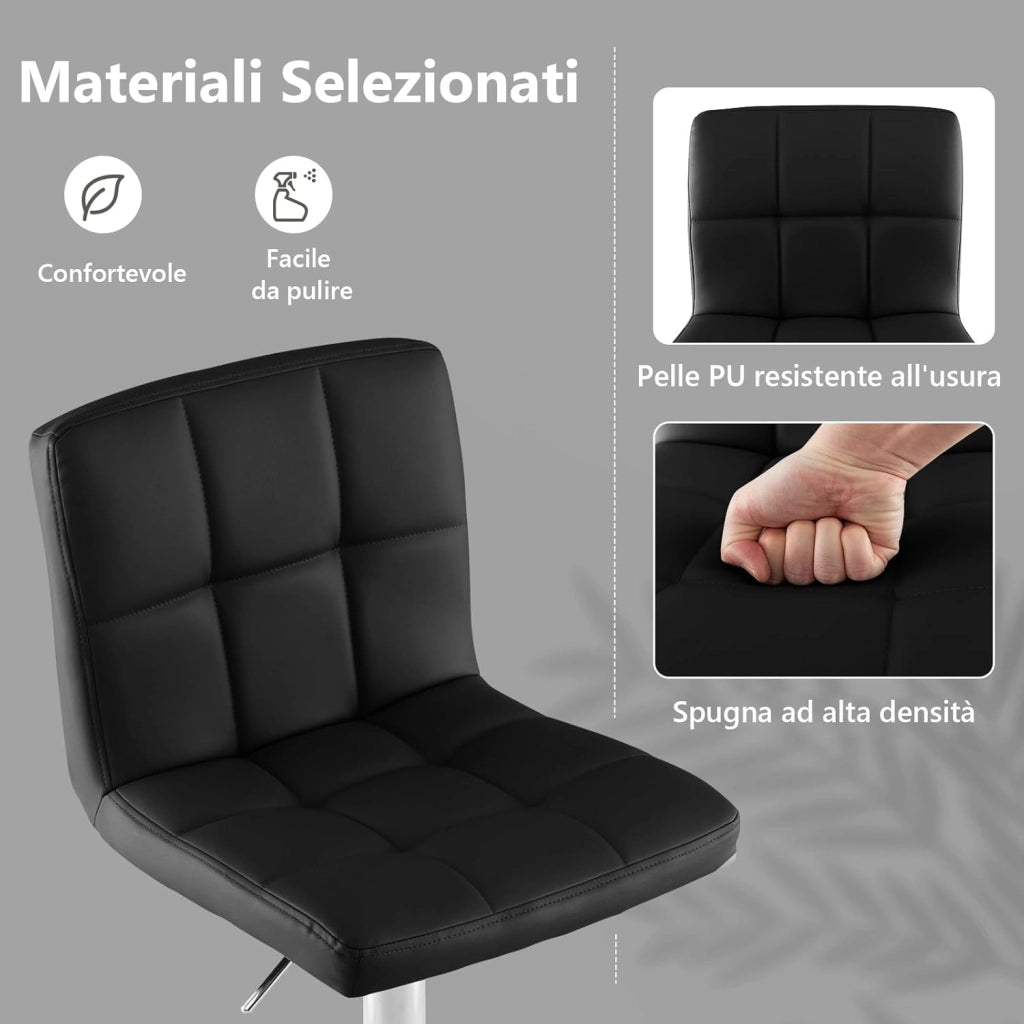 Set Sedie da Bar in Ecopelle con Altezza Regolabile, Seduta Girevole a 360°, Poggiapiedi e Base Metallica Antiscivolo, Sgabelli da Pranzo per Isola Cucina Bar, Portata 150 kg (Nero,2)