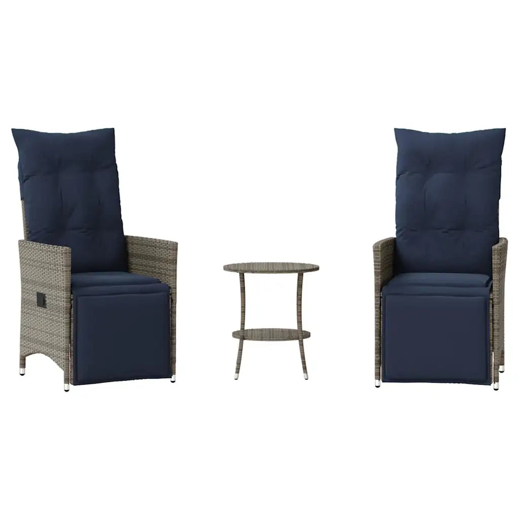 Set da Bistrot 3 pz | Set Salotto da Giardino con Cuscini Grigio in Polyrattan