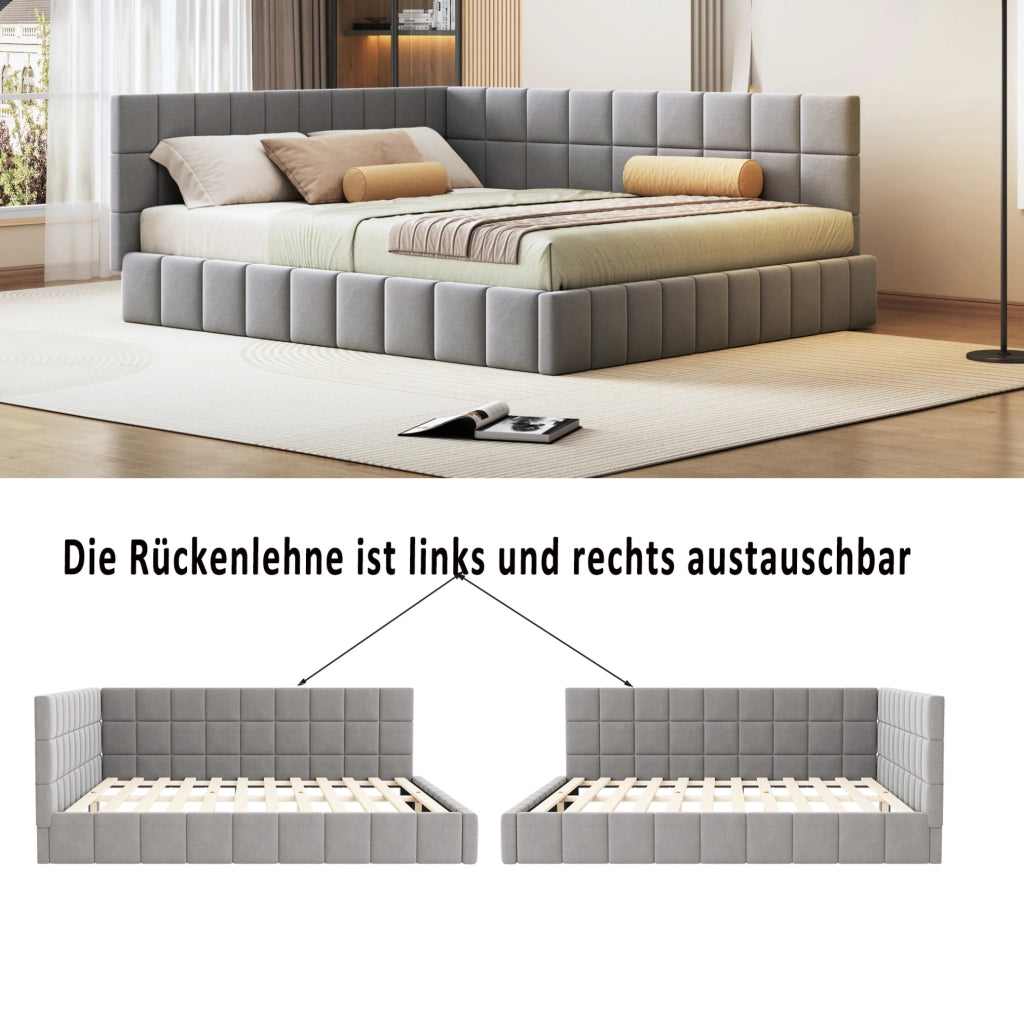 Letto a giorno imbottito in tessuto con rete a doghe; 160x200 cm; grigio