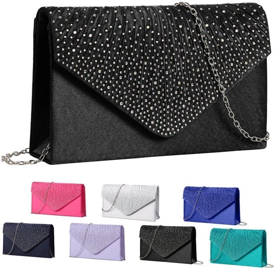 Borsa da sera elegante per donna con glitter, chiusura con catena, tasca per cellulare, per matrimonio, gala, festa