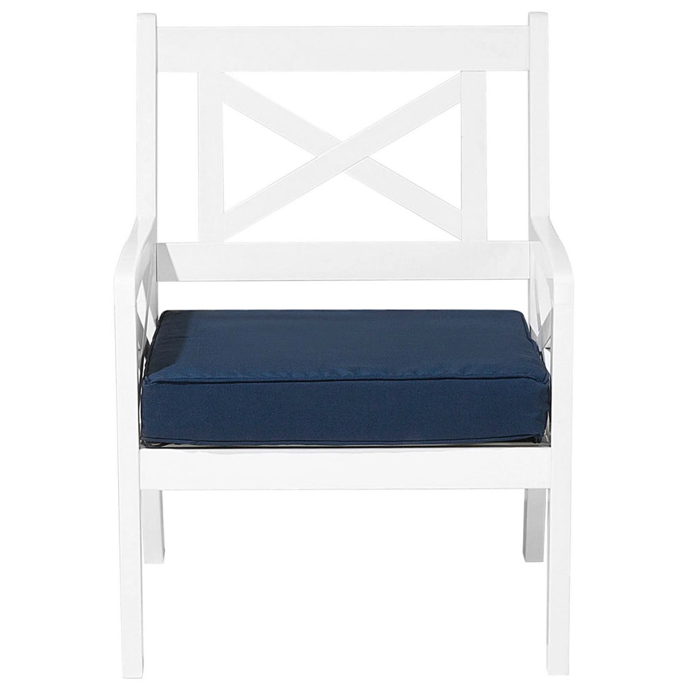 Sedia da Giardino in Legno di Acacia Bianco con Cuscino di Seduta Blu costiero