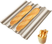 Piatto per Baguette - Piatto per Cuocere Baguette - Piatto Antiaderente per 4 Baguette - Accessori da Cucina - Acciaio di Carbonio Gold