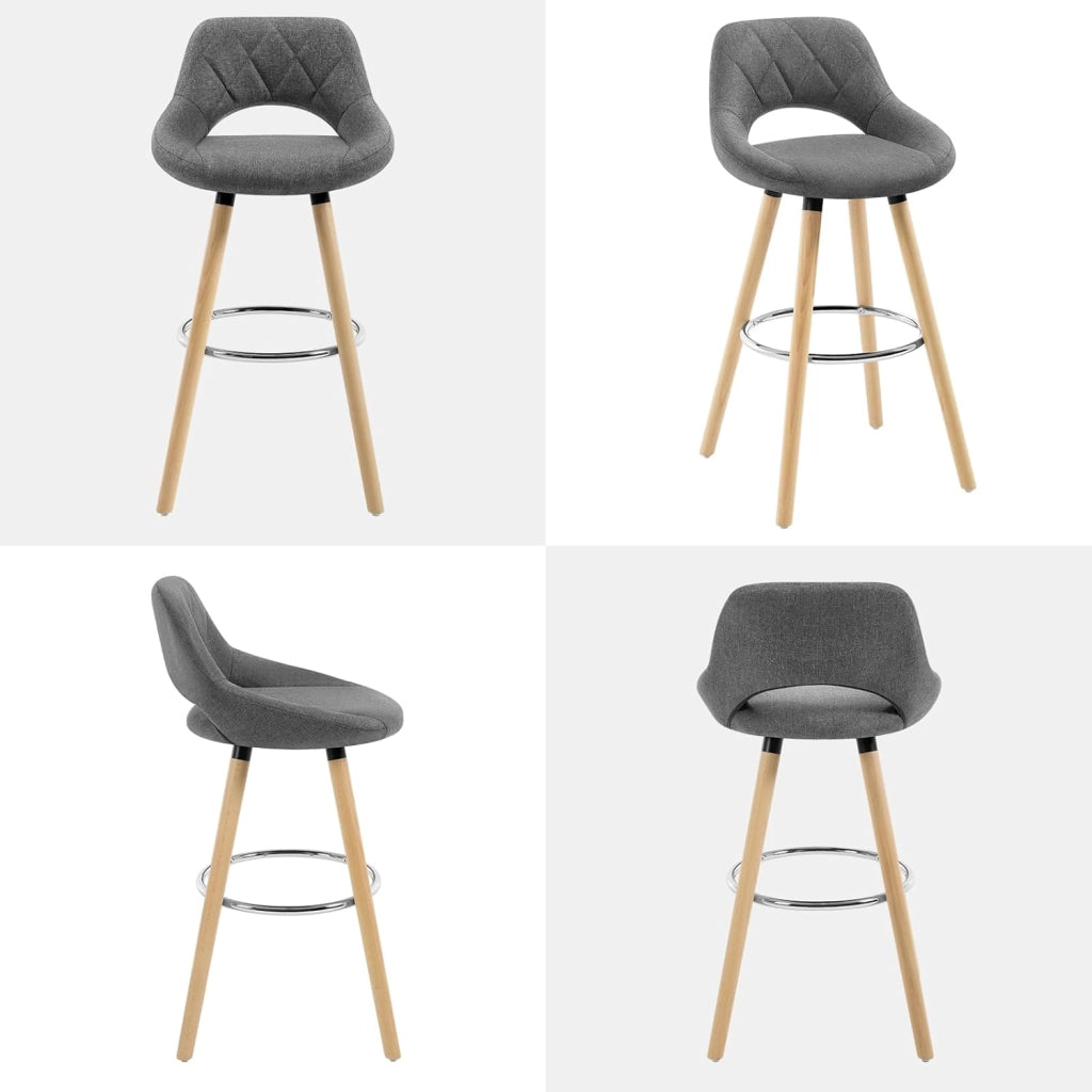 Sgabelli da Cucina Set di 4, Sgabello da Bar per Colazione, Sgabelli Alti con Poggiapiedi e Schienale, Sedile in Lino+Gambe in Legno, Grigio Scuro, BH111dgr-4