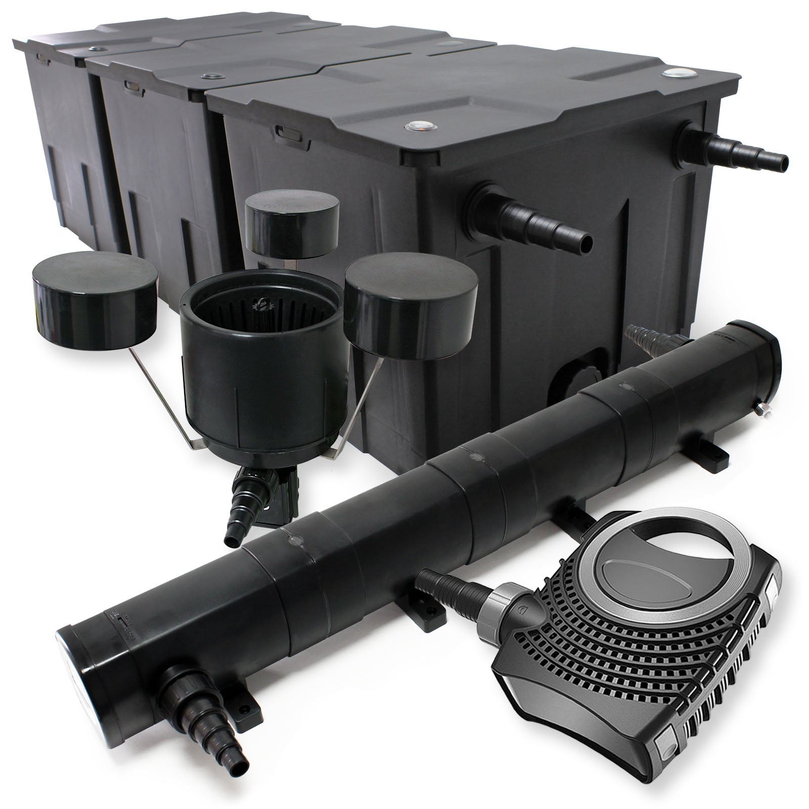 Set: Filtro bio per laghetto 90000l con Chiarificatore UVC 72W Pompa 80W Skimmer CSP-250