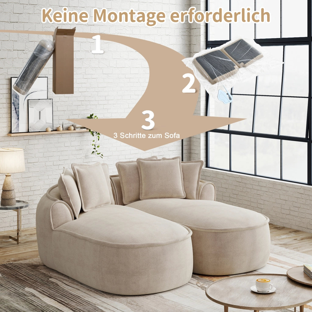 Divano modulare con funzione letto e chaise longue extra profonda in ciniglia tortora chiaro 184 × 164 × 67 cm