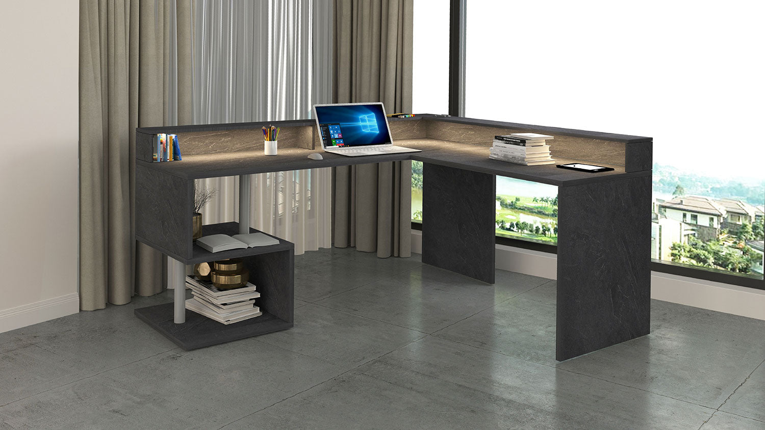 Scrivania Angolare a Giorno 181x160x60x92,5h cm Esse Report Grigio