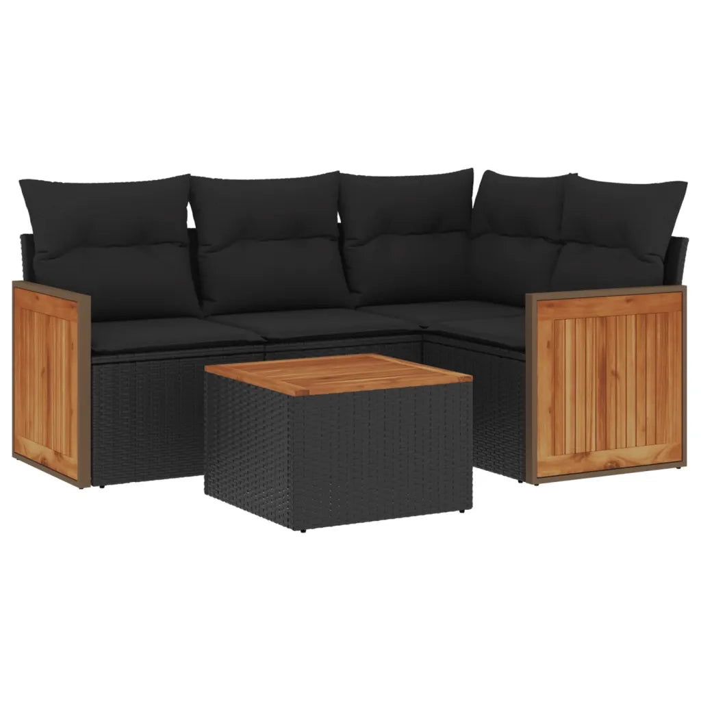 Set Divani da Giardino 5 pz con Cuscini in Polyrattan Nero 3227616