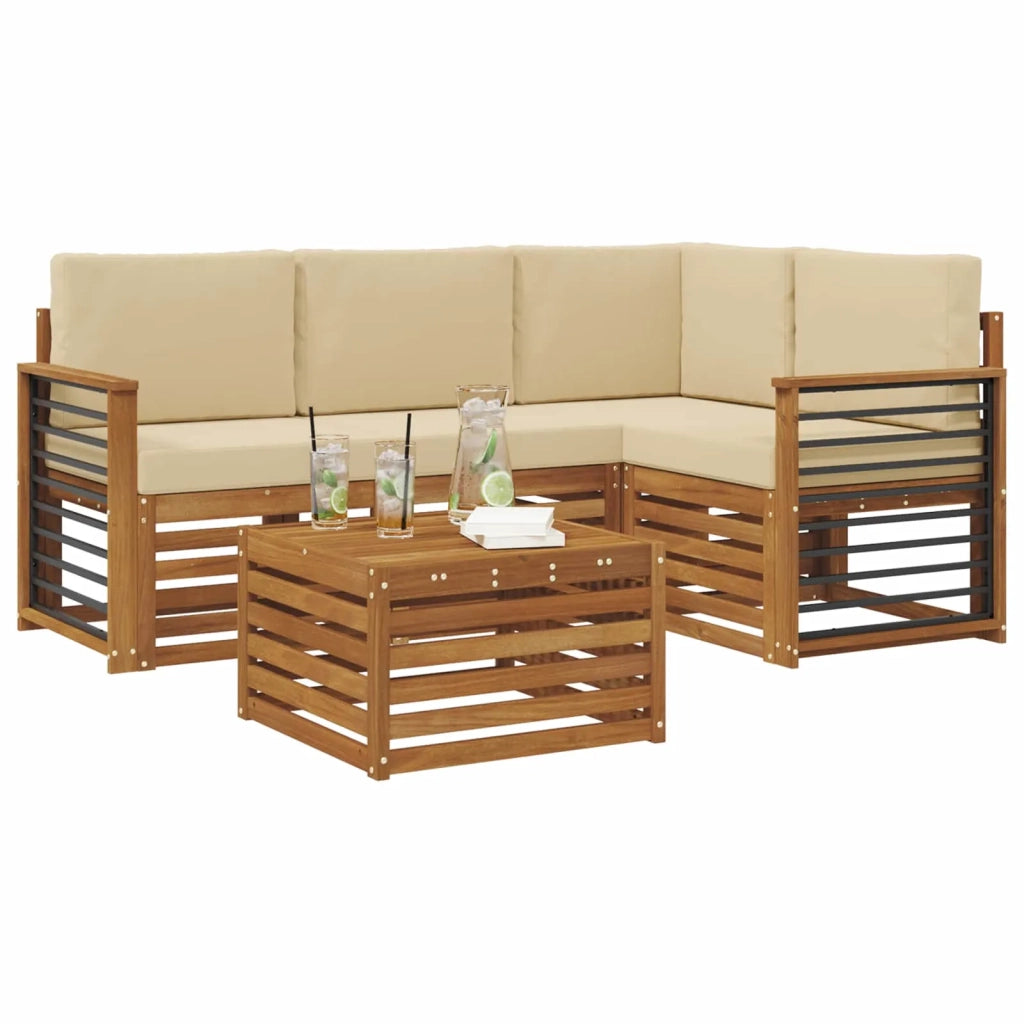 Set di divani da esterno con cuscino 5 pcs Naturale e Beige 3374783