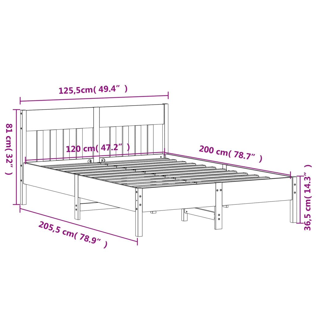 Letto senza Materasso Marrone Cera 120x200 cm in Legno di Pino 842653