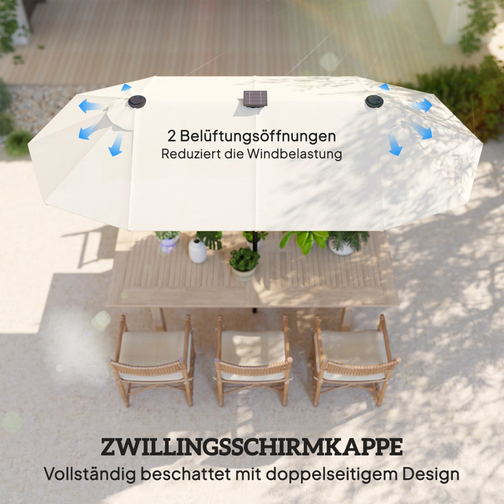 Ombrellone da giardino pieghevole con pannello solare e LED ¨C zephmum ¨C beige 292x150 cm