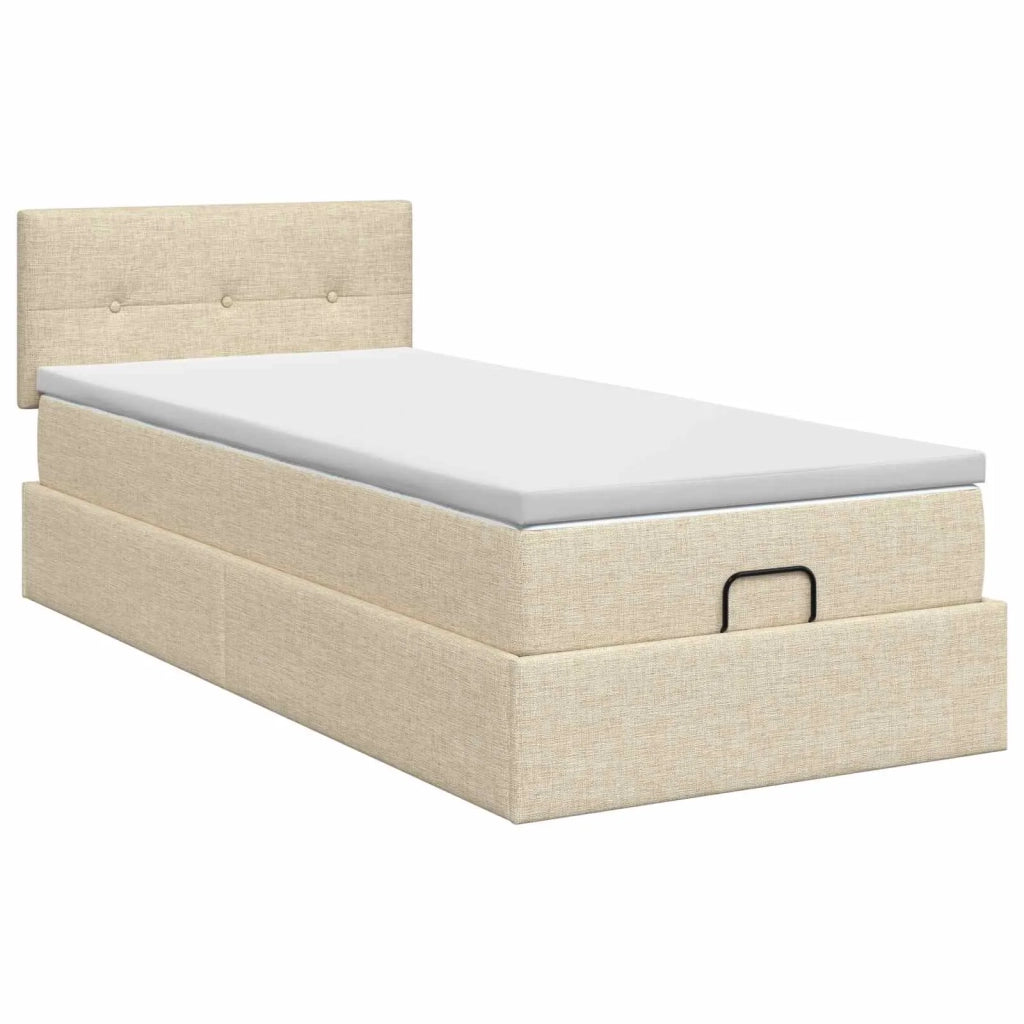 Letto ottomano con materasso Crema 90 x 190 cm Tessuto 3456293