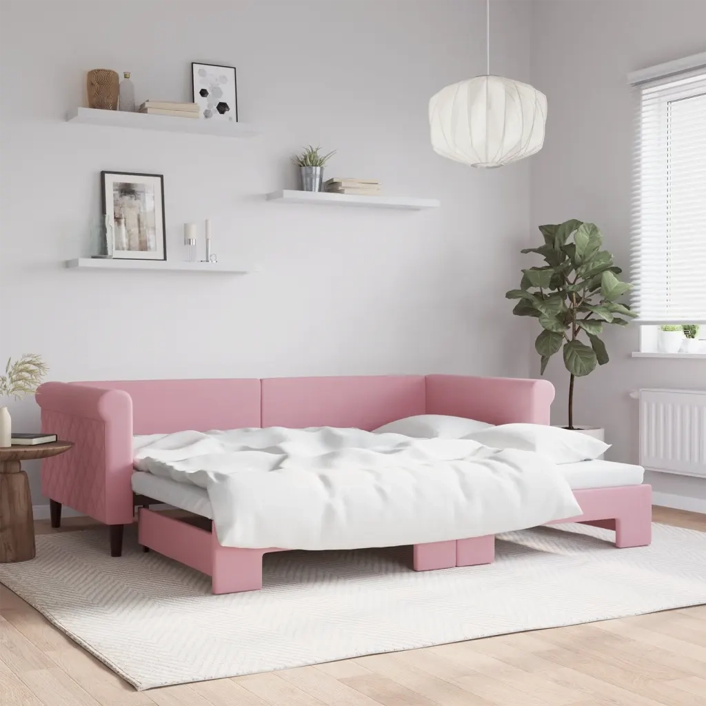 Divano Letto con Letto Estraibile Rosa 90x200 cm in Velluto 3197774
