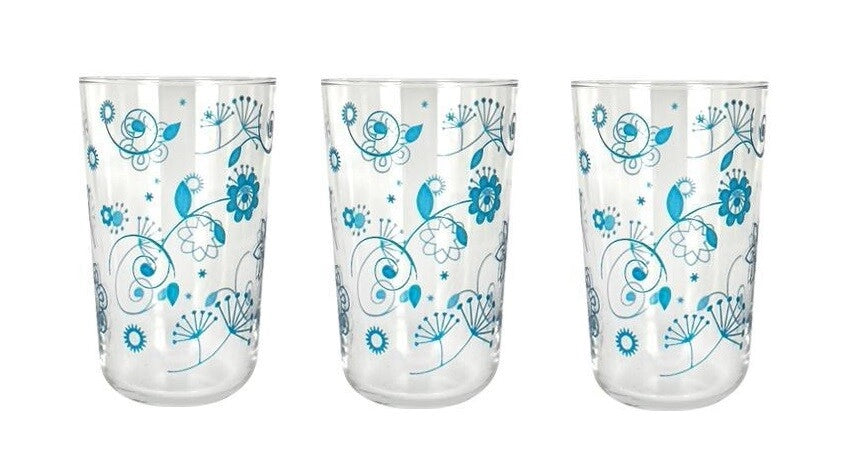 Set 3 Bicchieri da Tavola Vino Acqua Velo Flower Azzurro 400 cc Cerve