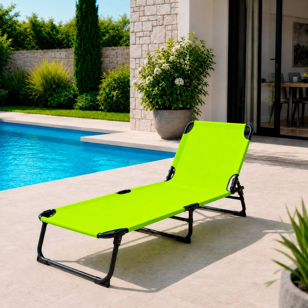 Lettino Mare Pieghevole Prendisole Schienale Regolabile Reclinabile Struttura In Metallo Nero Sedia Relax Per Spiaggia Campeggio Piscina Giardino 187 x 53 x 24 Cm Verde Fluo