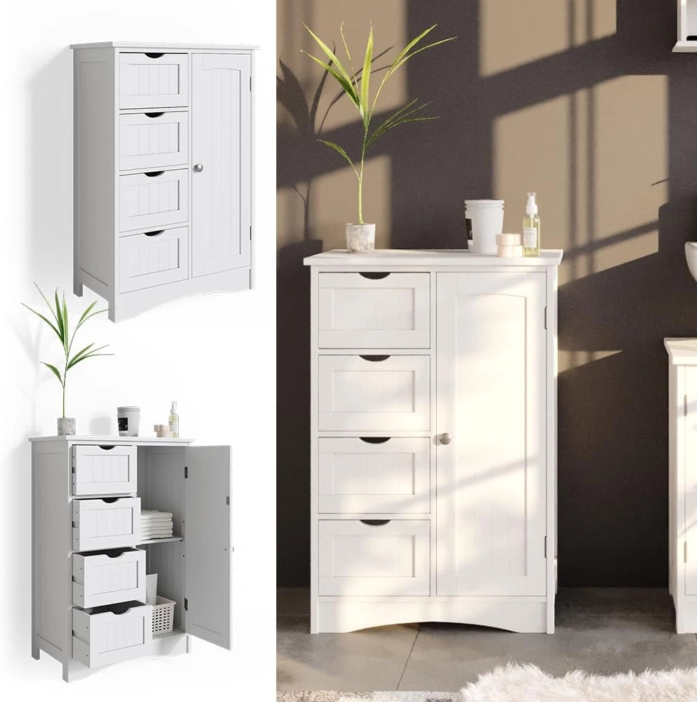Cassettiera da bagno Bianco, Bianco, 55 x 81 cm, per conservare e abbinare con mobili da bagno Bianco