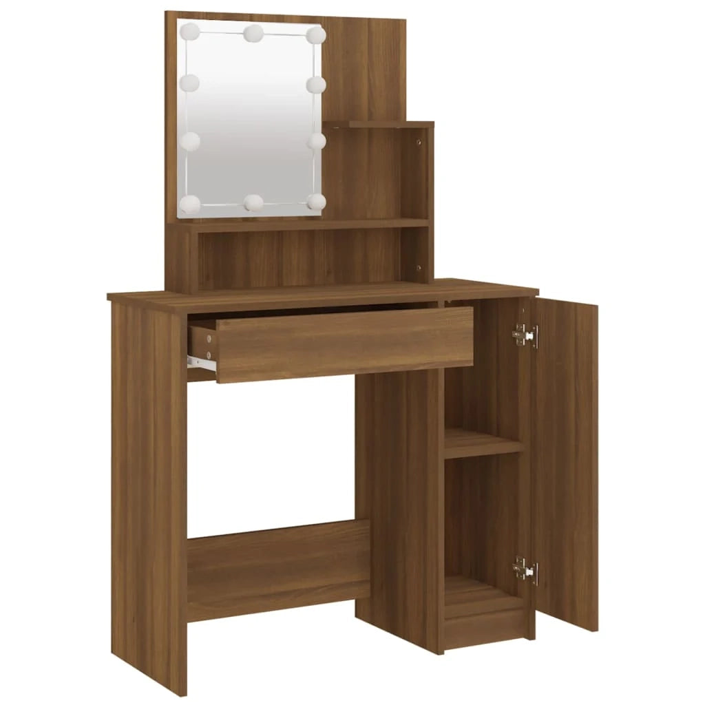 Toletta dal design contemporaneo con illuminazione a LED finitura rovere 86,5 x 35 x 136 cm marrone 02_0006343