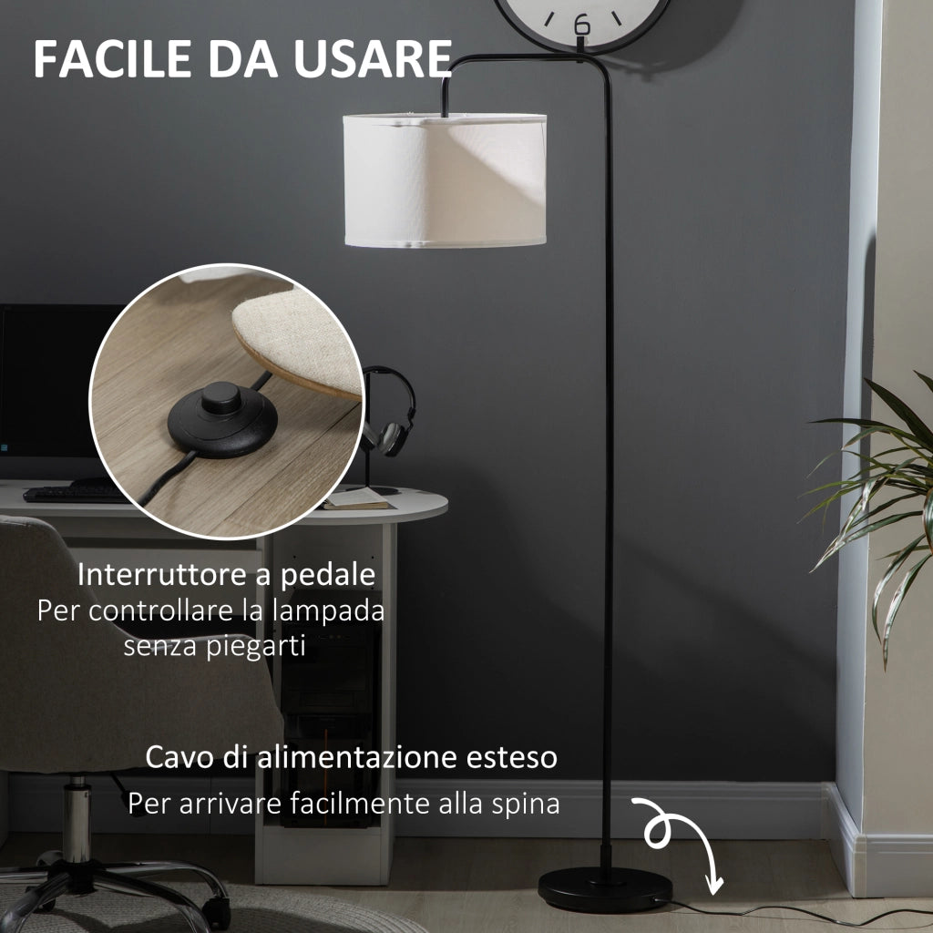 Lampada da Terra Moderna ¨C Xylo ¨C Acciaio Paralume Tessuto Effetto Lino 64x38x163.5cm Bianca Nera