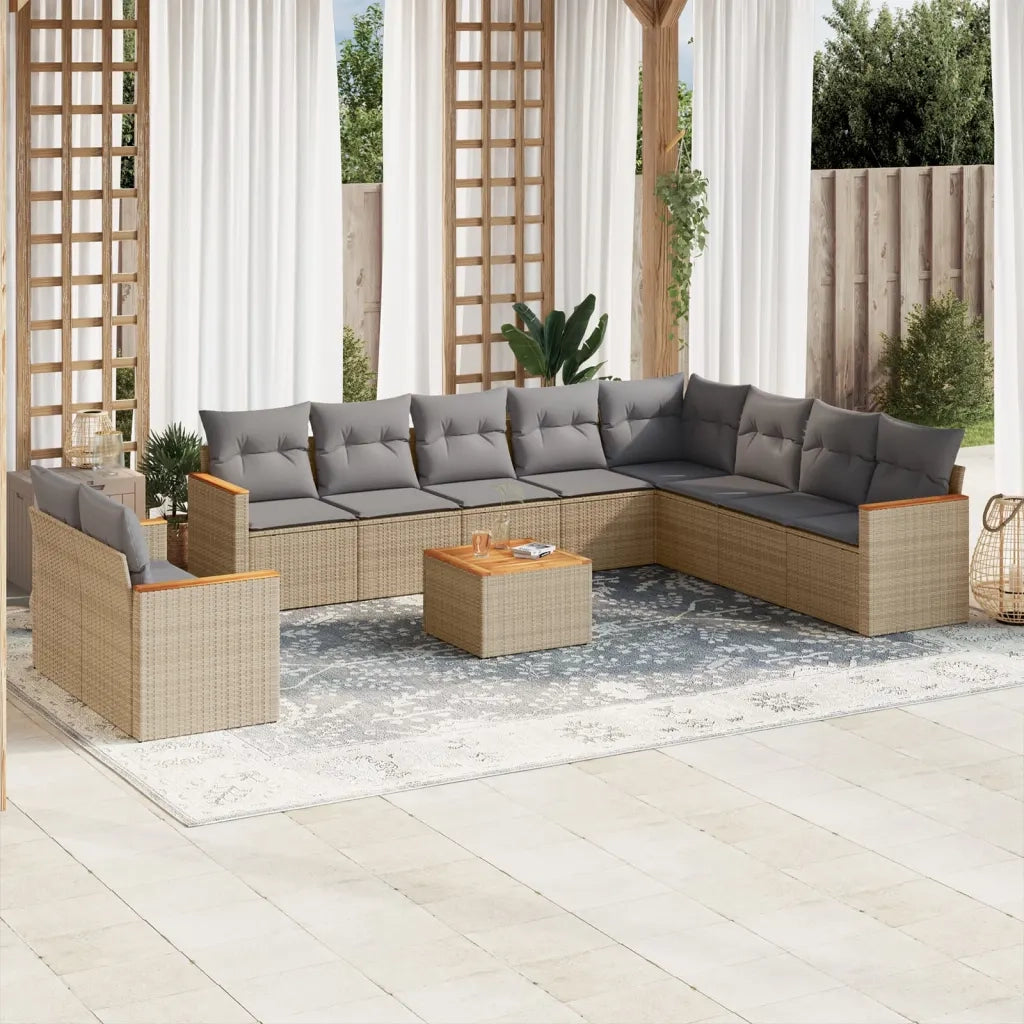 Set Divano da Giardino 11 pz con Cuscini Beige Misto Polyrattancod mxl 113071