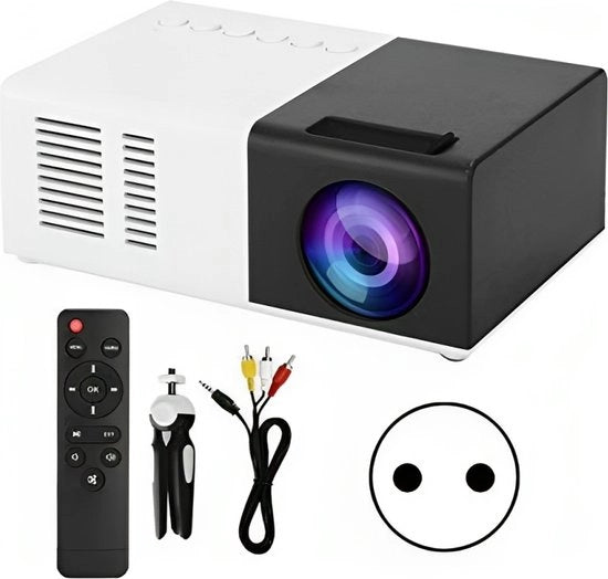 Proiettore Mini - Ingresso fino a 1920x1080 - Incluso treppiede - Proiettore portatile - Mini Proiettore - HDMI - USB - Nero / Bianco - Portatile - Altoparlante integrato