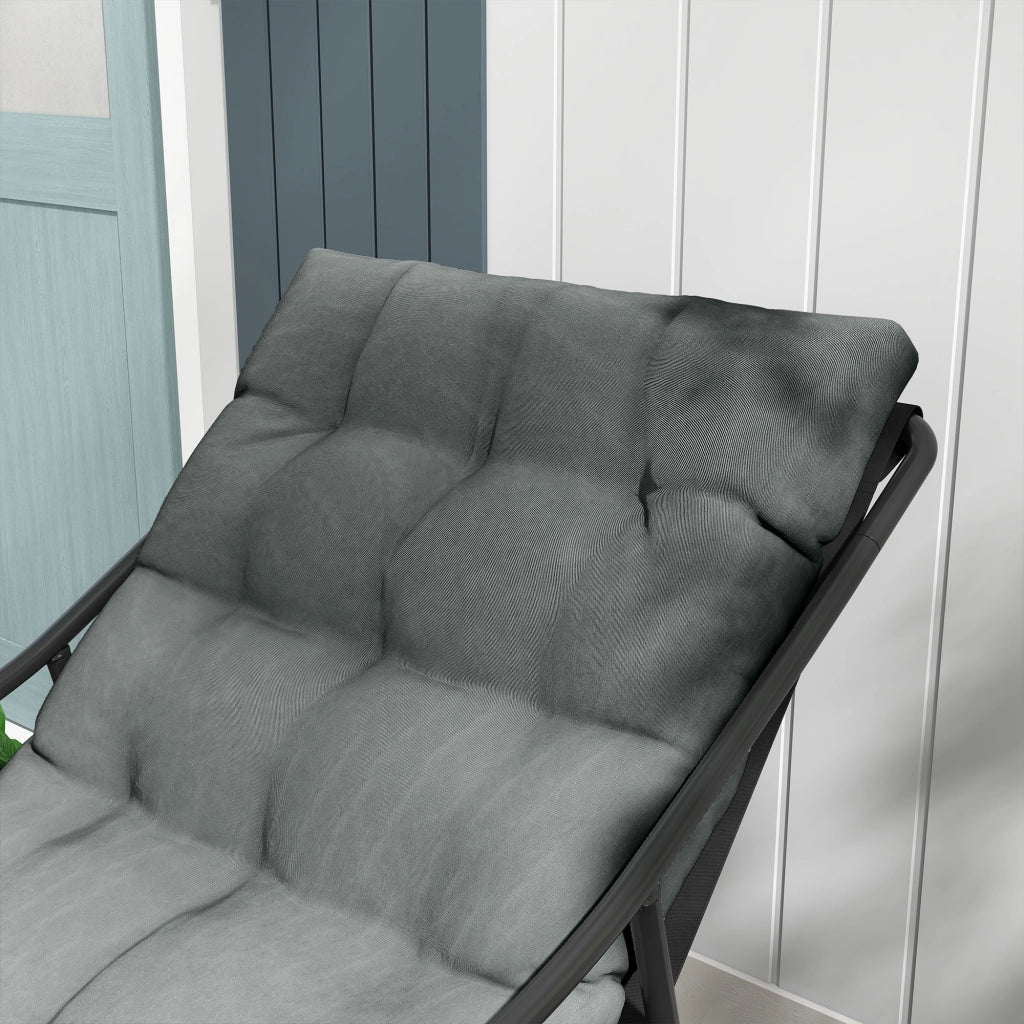 Poltrona da Giardino con Cuscino Imbottito ¨C Zephmum ¨C Grigia e Nera, Acciaio e Poliestere, 62x110x88 cm