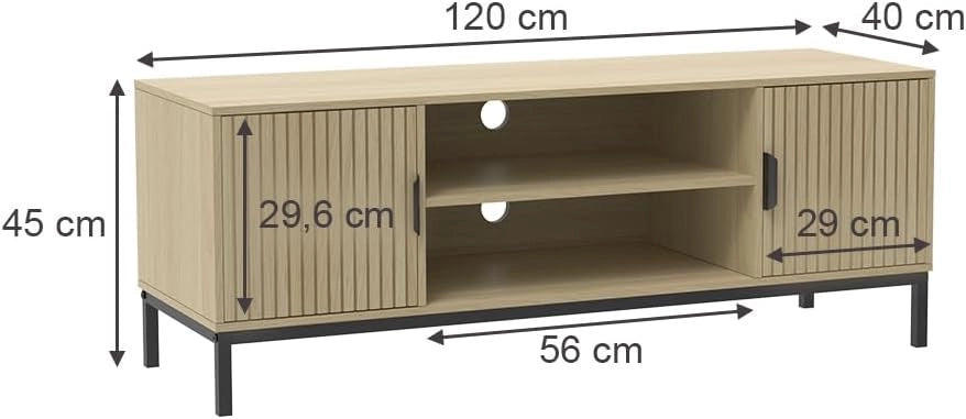 Lowboard Lennox, Rovere, 120 x 45 cm, adatto per riporre riviste e telecomandi