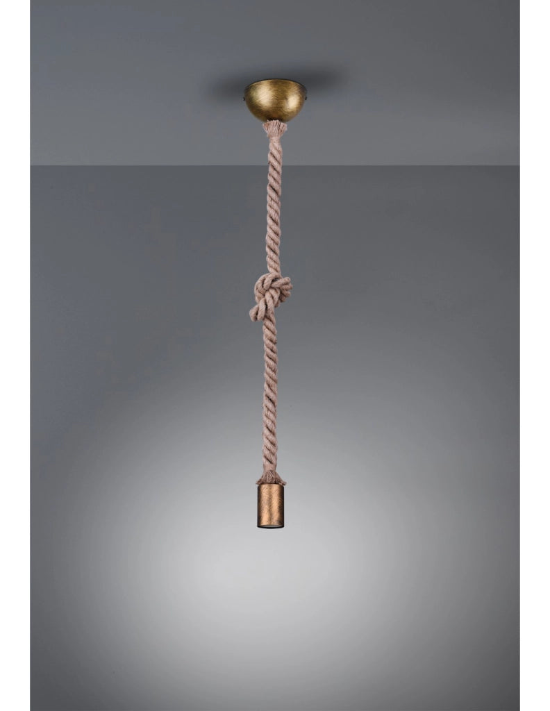 Sospensione Rope Corda Ottone Invecchiato H150 cm Ø12 cm Trio Lighting