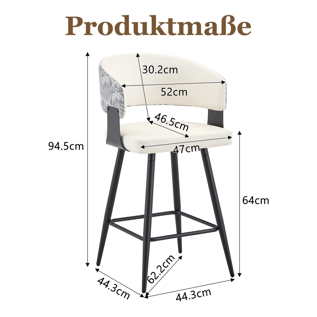 Sgabello da bar con schienale in PU e metallo con seduta ergonomica e poggiapiedi per cucina e isola bianco