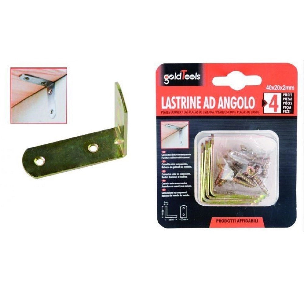 Trade Shop - Set 4 Pz Lastrina Lastrine Ad Angolo Forma L 40x20x2mm Con Viti Per Mobili 91217 -