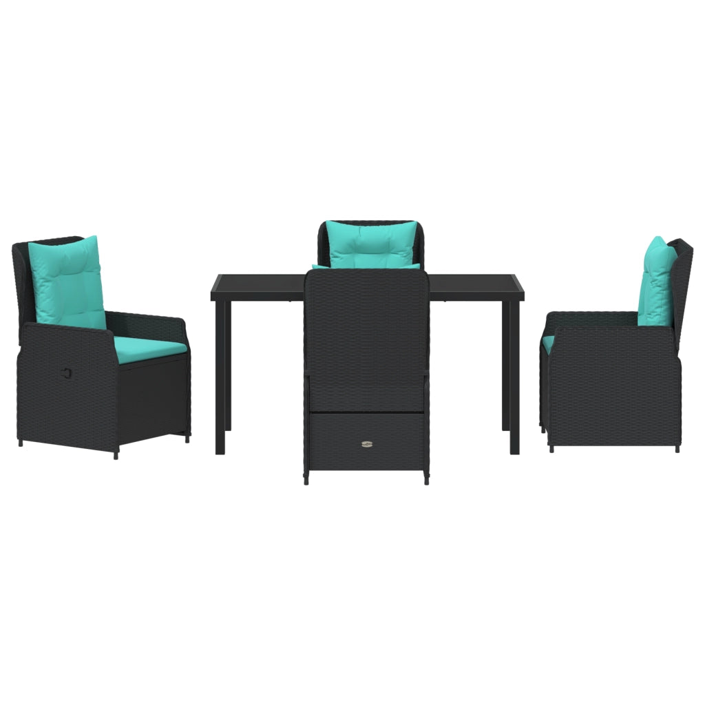 Set da Pranzo da Giardino 5 Pezzi Nero Polyrattan