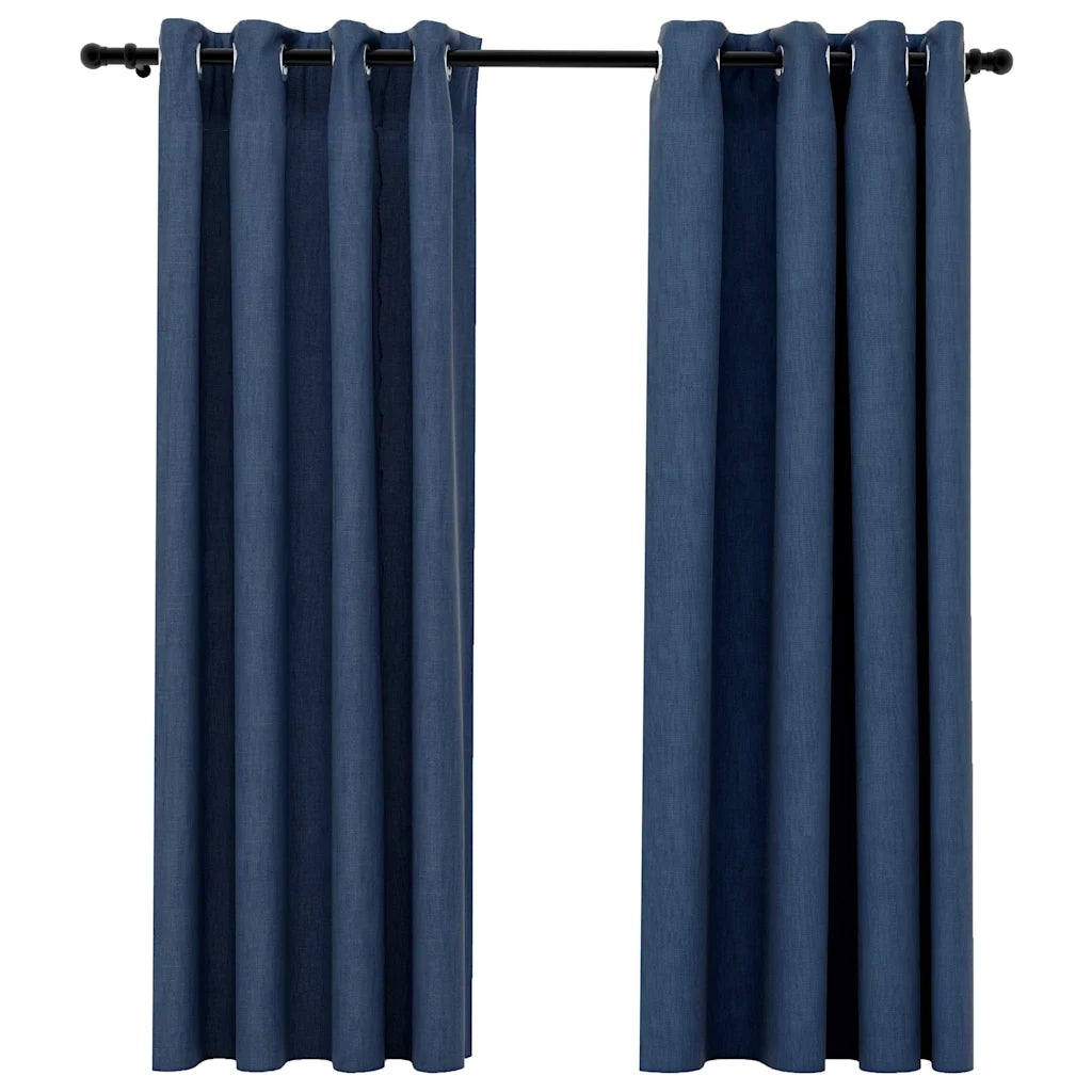 Tende Oscuranti Effetto Lino con Occhielli 2 pz Blu 140x175 cm 321176