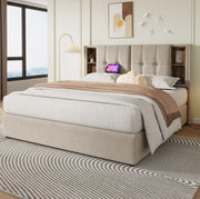 Letto imbottito 160x200 con ricarica wireless, USB e ampio vano contenitore