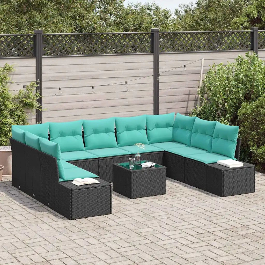 Set Divano da Giardino 10 pz Nero polyrattan 3347236