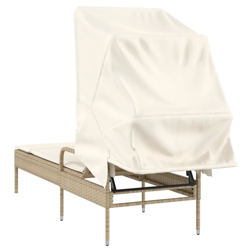 Lettino Prendisole | Sdraio da giardino | Lettino da sole con Baldacchino Beige in Polyrattan