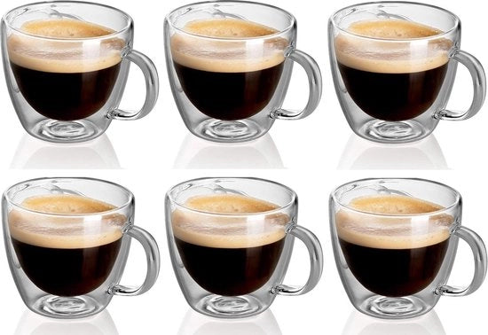 Set di 6 tazze in vetro borosilicato - 80 ml - doppio strato - termoresistente - leggero - design moderno