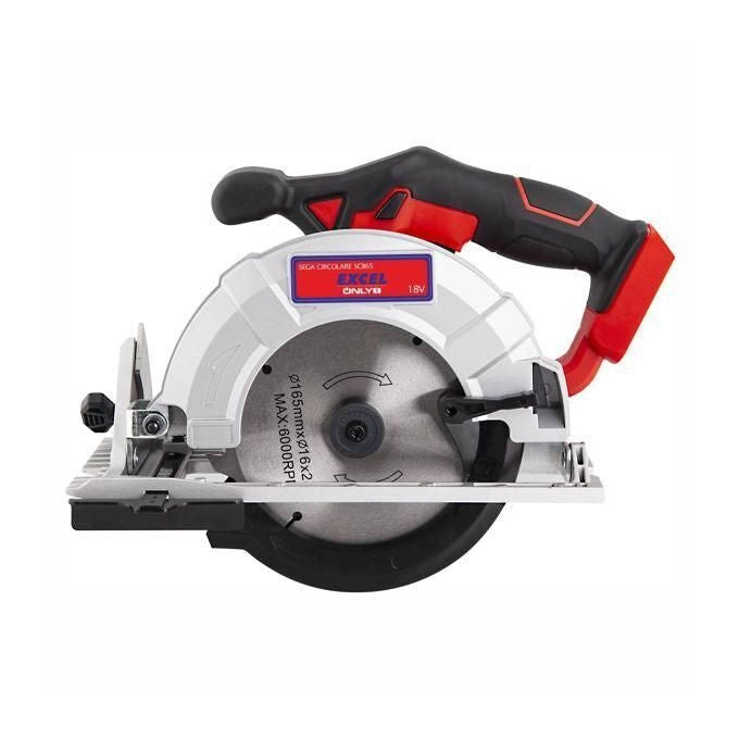 Excel PLCYL-M132 Only1 Sega Circolare a Batteria 18 V 3650 rpm Lama 165 mm Piastra Orientabile Regolazione Profondita' Taglio colore Nero