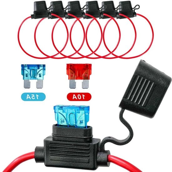 Fusibili per veicoli pesanti motocicli acqua resistente - 6 pezzi 16 AWG fusibili inline piani in cavo di rame - 3 x 10 A 3 x 15 A