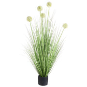 Pianta Artificiale in Vaso con Erba Verde, Fiori Guelder Rose e Vaso in Plastica Nero 120 cm Accessorio Decorativo per la Casa