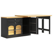 Mobile cucina multifunzionale con piano girevole ed estensibile; 2 cassetti; ante in vetro e ripiani; per sala da pranzo; nero; 120 × 40 × 73.5 cm