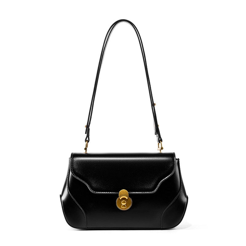 Borsa a tracolla da donna in vera pelle, nera.
