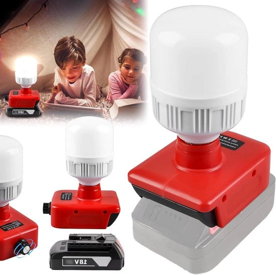 Lampada LED 18 V - 12 W con E27 - regolabile 150-1300 lumen - spot per lavoro - regolazione di luminosità - torcia per uso costruzione.