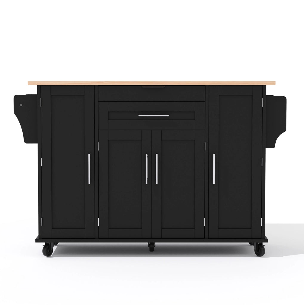 Isola da cucina con piano estraibile 136x70x92 cm in MDF nero e naturale